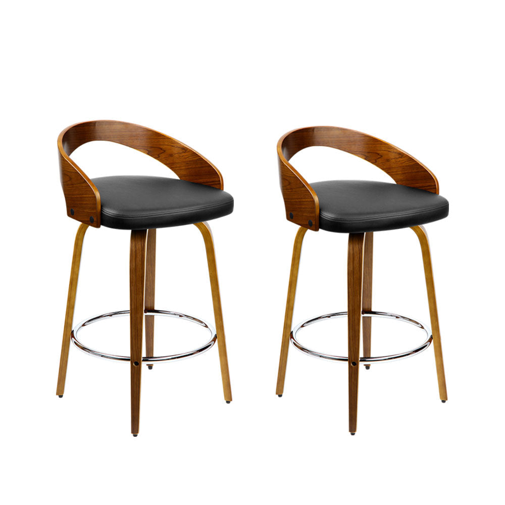 Delilah Wooden Counter Stool Leather Swivel (Set of 2) Black 65cm